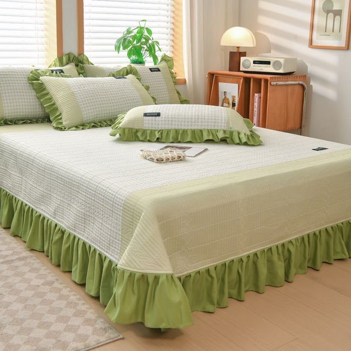 91家纺网 家纺一手货源 找家纺 鹿辉家居（原吉欧力） 2025新款无印风数码床盖三件套 无印风-绿