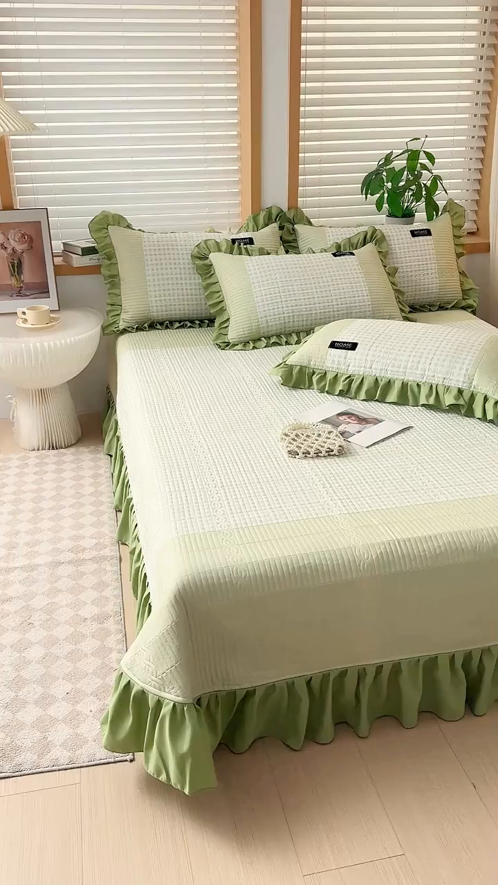 91家纺网 家纺一手货源 找家纺 鹿辉家居（原吉欧力） 2025新款无印风数码床盖三件套 无印风-绿