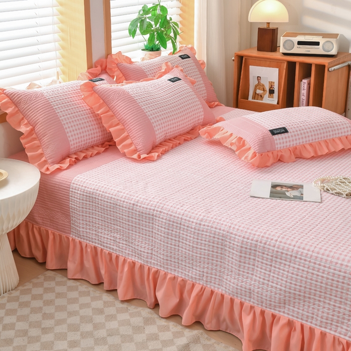 91家纺网 家纺一手货源 找家纺 鹿辉家居（原吉欧力） 2025新款无印风数码床盖三件套 无印风-粉