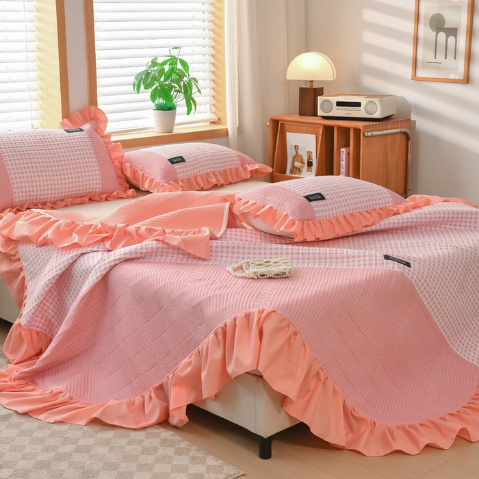 91家纺网 家纺一手货源 找家纺 鹿辉家居（原吉欧力） 2025新款无印风数码床盖三件套 无印风-粉