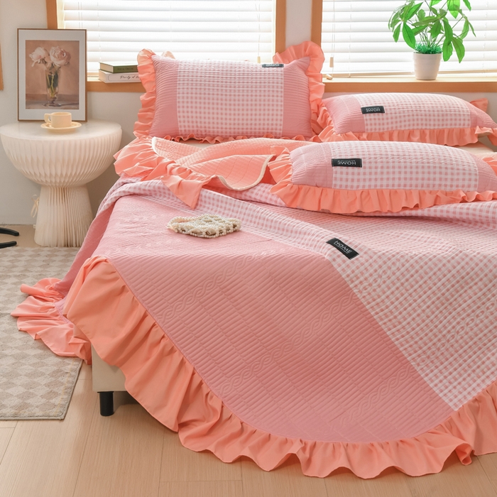 91家纺网 家纺一手货源 找家纺 鹿辉家居（原吉欧力） 2025新款无印风数码床盖三件套 无印风-粉