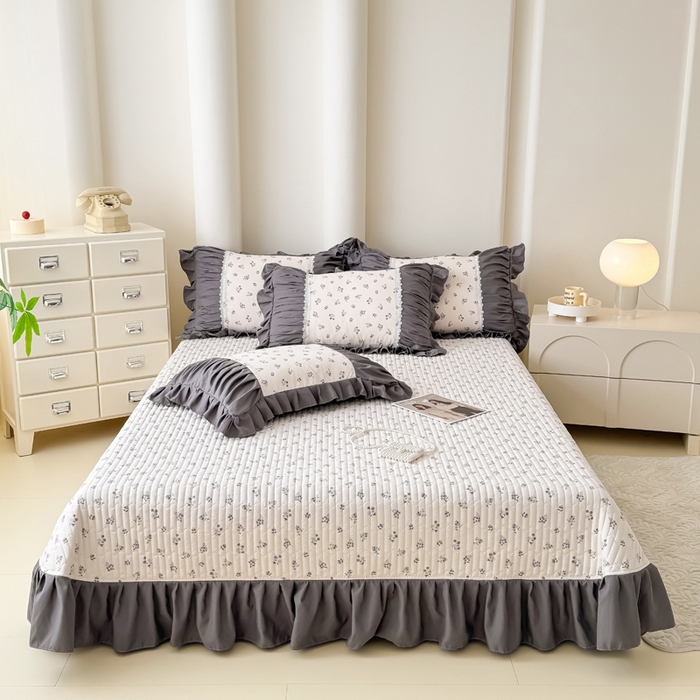 91家纺网 家纺一手货源 找家纺 鹿辉家居（原吉欧力） 2025新款双层纱韩版床盖四件套 半亩花田