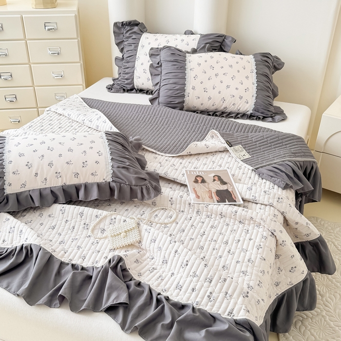 91家纺网 家纺一手货源 找家纺 鹿辉家居（原吉欧力） 2025新款双层纱韩版床盖四件套 半亩花田