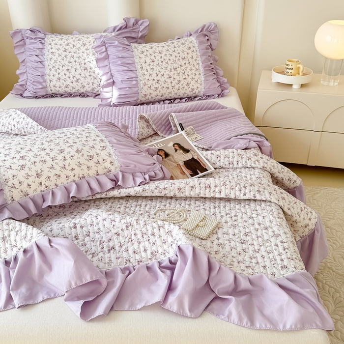 91家纺网 家纺一手货源 找家纺 鹿辉家居（原吉欧力） 2025新款双层纱韩版床盖四件套 紫色花香