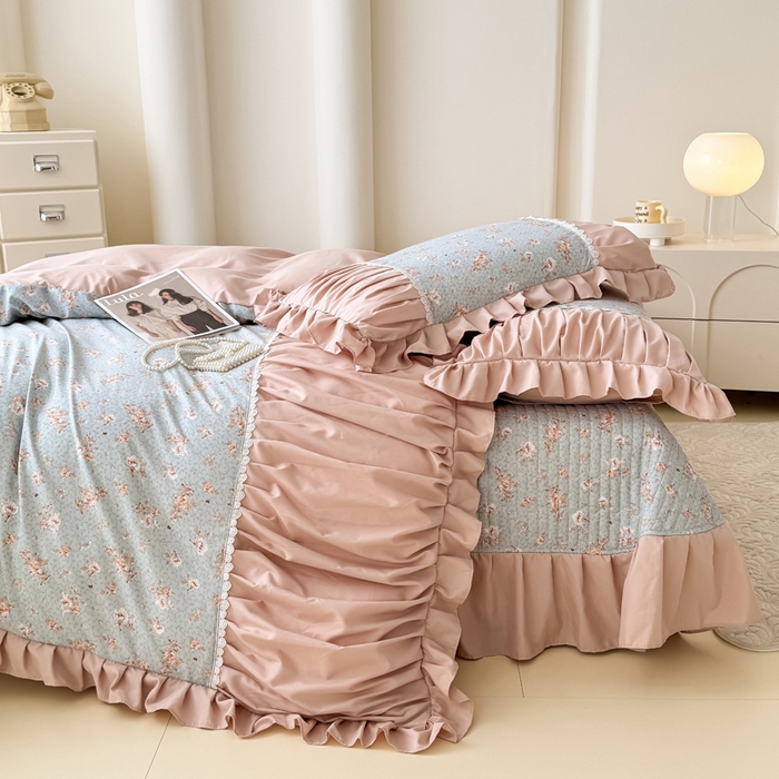 91家纺网 家纺一手货源 找家纺 鹿辉家居（原吉欧力） 2025新款双层纱韩版床盖四件套 枝蔓