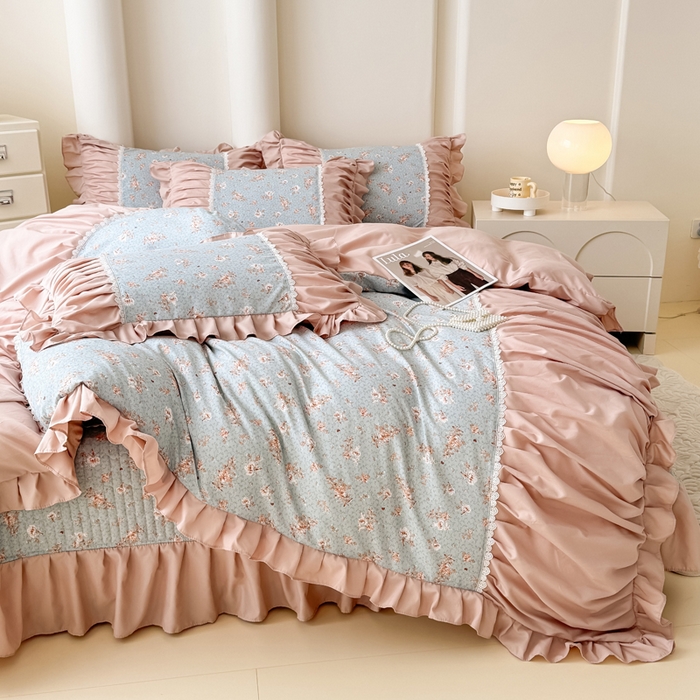 91家纺网 家纺一手货源 找家纺 鹿辉家居（原吉欧力） 2025新款双层纱韩版床盖四件套 枝蔓