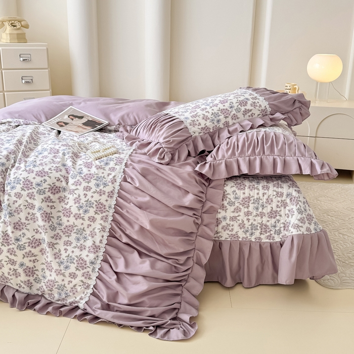 91家纺网 家纺一手货源 找家纺 鹿辉家居（原吉欧力） 2025新款双层纱韩版床盖四件套 紫郁