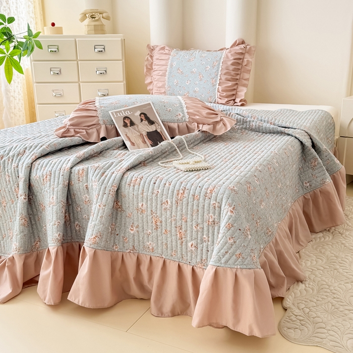 91家纺网 家纺一手货源 找家纺 鹿辉家居（原吉欧力） 2025新款双层纱韩版床盖四件套 枝蔓