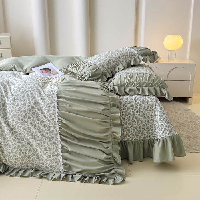 91家纺网 家纺一手货源 找家纺 鹿辉家居（原吉欧力） 2025新款双层纱韩版床盖四件套 茉莉青提