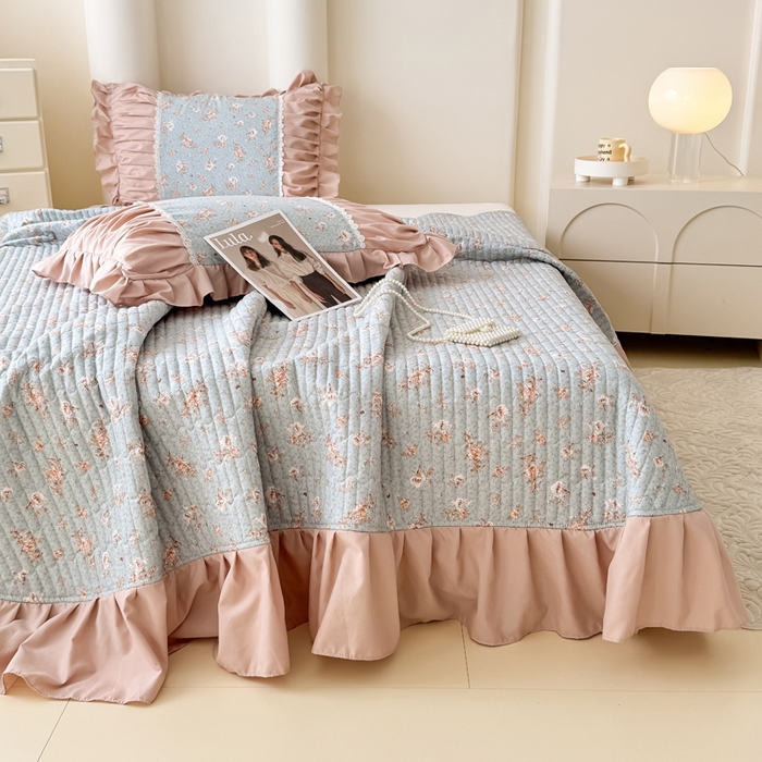 91家纺网 家纺一手货源 找家纺 鹿辉家居（原吉欧力） 2025新款双层纱韩版床盖四件套 枝蔓