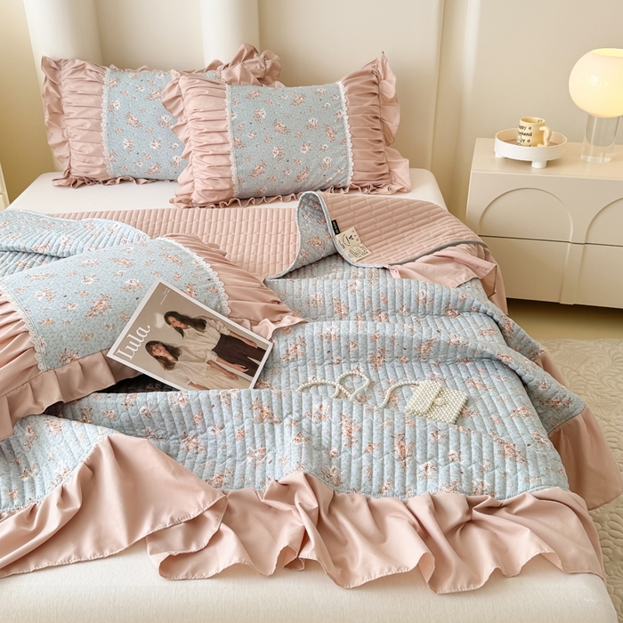 91家纺网 家纺一手货源 找家纺 鹿辉家居（原吉欧力） 2025新款双层纱韩版床盖四件套 枝蔓