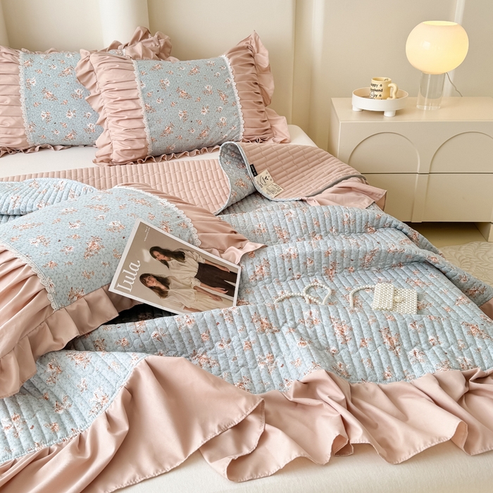 91家纺网 家纺一手货源 找家纺 鹿辉家居（原吉欧力） 2025新款双层纱韩版床盖四件套 枝蔓