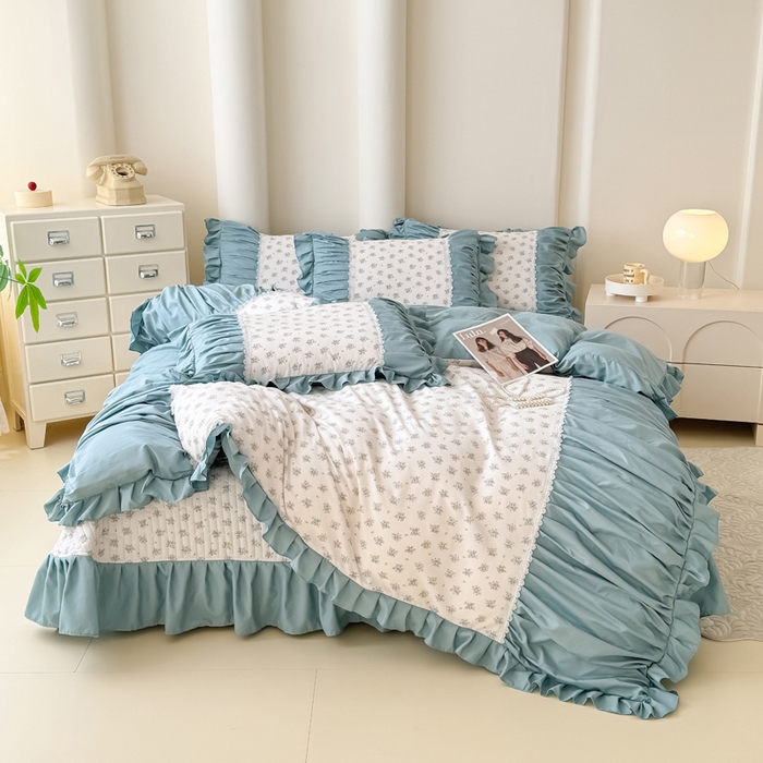 91家纺网 家纺一手货源 找家纺 鹿辉家居（原吉欧力） 2025新款双层纱韩版床盖四件套 情书