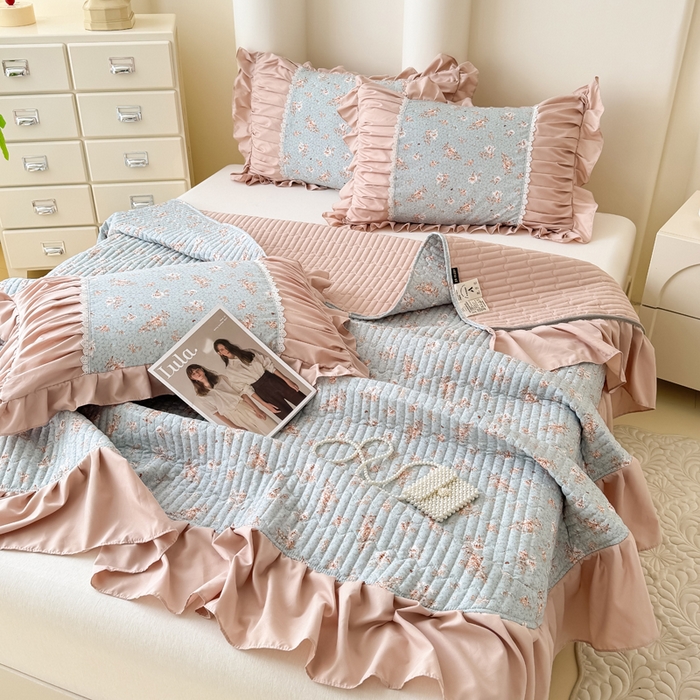 91家纺网 家纺一手货源 找家纺 鹿辉家居（原吉欧力） 2025新款双层纱韩版床盖四件套 枝蔓