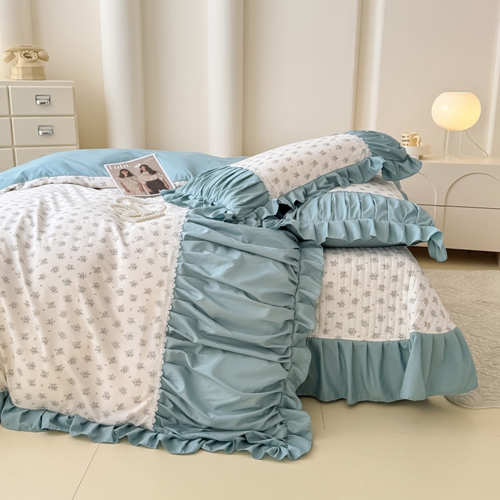 91家纺网 家纺一手货源 找家纺 鹿辉家居（原吉欧力） 2025新款双层纱韩版床盖四件套 情书