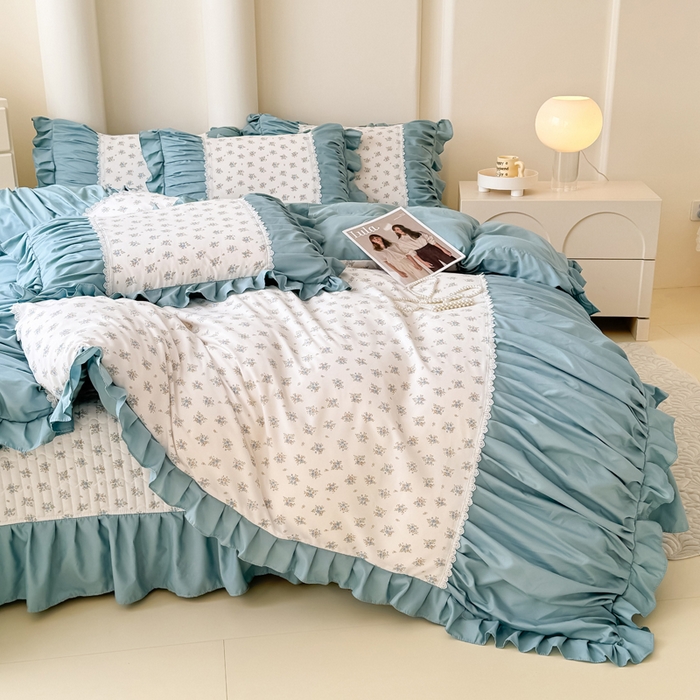 91家纺网 家纺一手货源 找家纺 鹿辉家居（原吉欧力） 2025新款双层纱韩版床盖四件套 情书