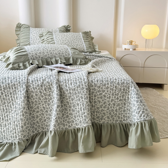 91家纺网 家纺一手货源 找家纺 鹿辉家居（原吉欧力） 2025新款双层纱韩版床盖四件套 茉莉青提