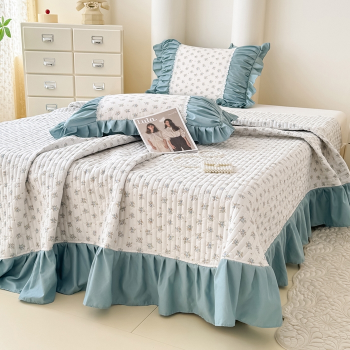 91家纺网 家纺一手货源 找家纺 鹿辉家居（原吉欧力） 2025新款双层纱韩版床盖四件套 情书