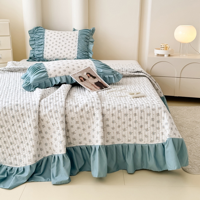 91家纺网 家纺一手货源 找家纺 鹿辉家居（原吉欧力） 2025新款双层纱韩版床盖四件套 情书