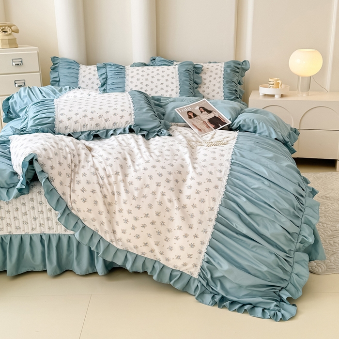 91家纺网 家纺一手货源 找家纺 鹿辉家居（原吉欧力） 2025新款双层纱韩版床盖四件套 情书