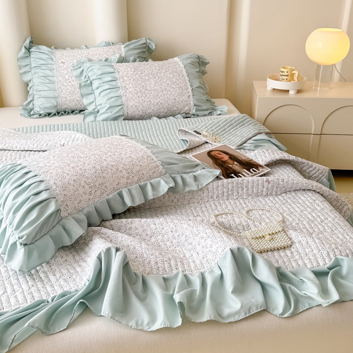 91家纺网 家纺一手货源 找家纺 鹿辉家居（原吉欧力） 2025新款双层纱韩版床盖四件套 安琪拉兔