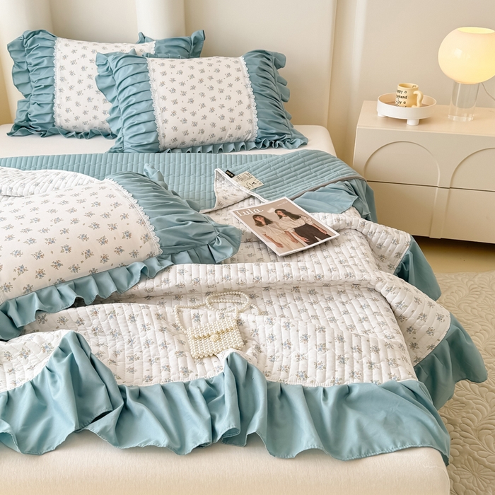 91家纺网 家纺一手货源 找家纺 鹿辉家居（原吉欧力） 2025新款双层纱韩版床盖四件套 情书