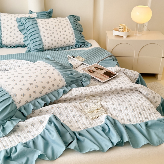 91家纺网 家纺一手货源 找家纺 鹿辉家居（原吉欧力） 2025新款双层纱韩版床盖四件套 情书