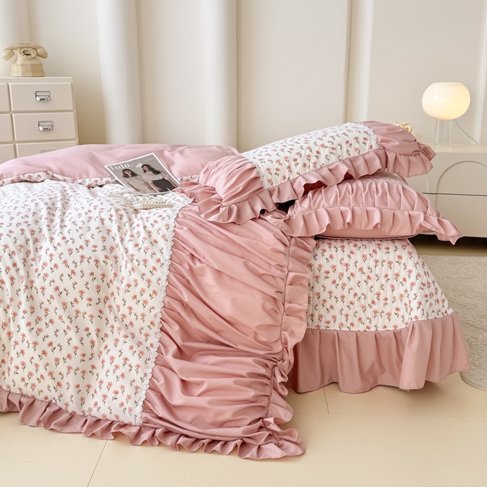 91家纺网 家纺一手货源 找家纺 鹿辉家居（原吉欧力） 2025新款双层纱韩版床盖四件套 瑰夏