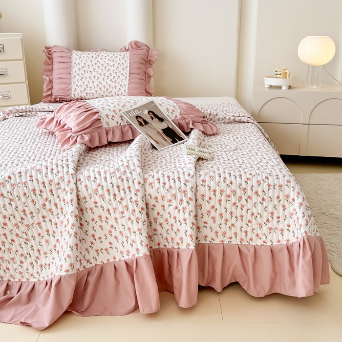 91家纺网 家纺一手货源 找家纺 鹿辉家居（原吉欧力） 2025新款双层纱韩版床盖四件套 瑰夏