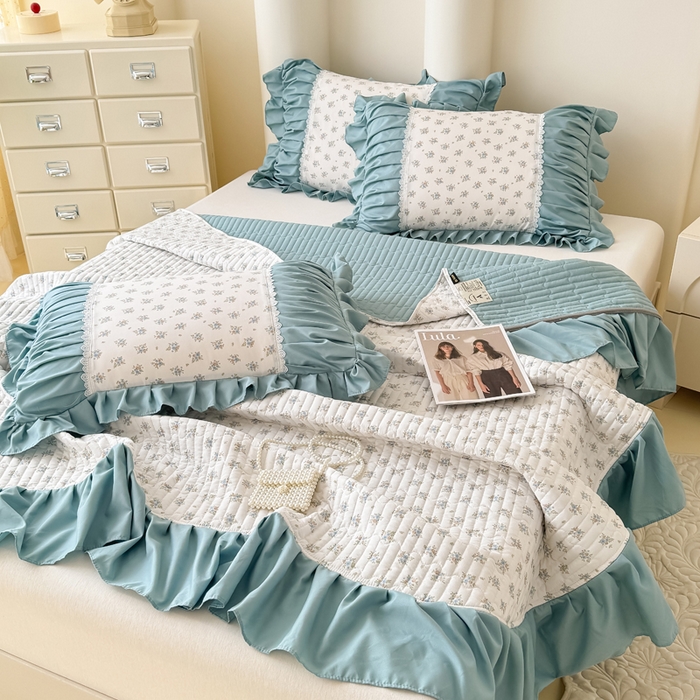 91家纺网 家纺一手货源 找家纺 鹿辉家居（原吉欧力） 2025新款双层纱韩版床盖四件套 情书