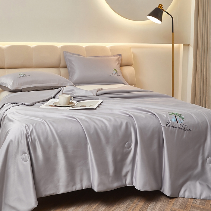 91家纺网 家纺一手货源 找家纺 乐居家纺 2025新款A类凉感丝夏被冰丝夏凉空调被被子被芯 轻奢灰