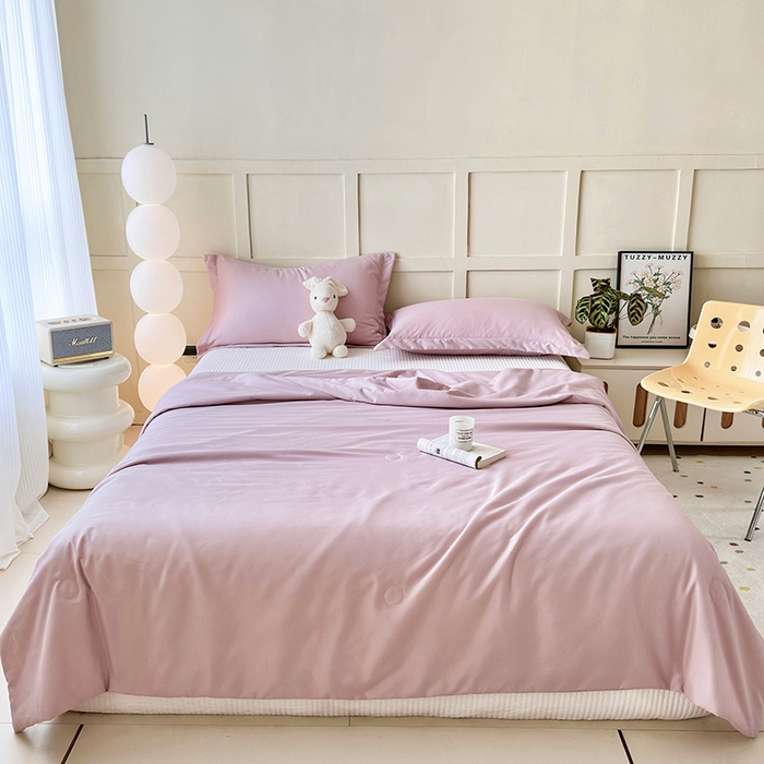 91家纺网 家纺一手货源 找家纺 乐居家纺 2025新款A类针织亲肤印花夏凉被空调被被子被芯 肉桂粉