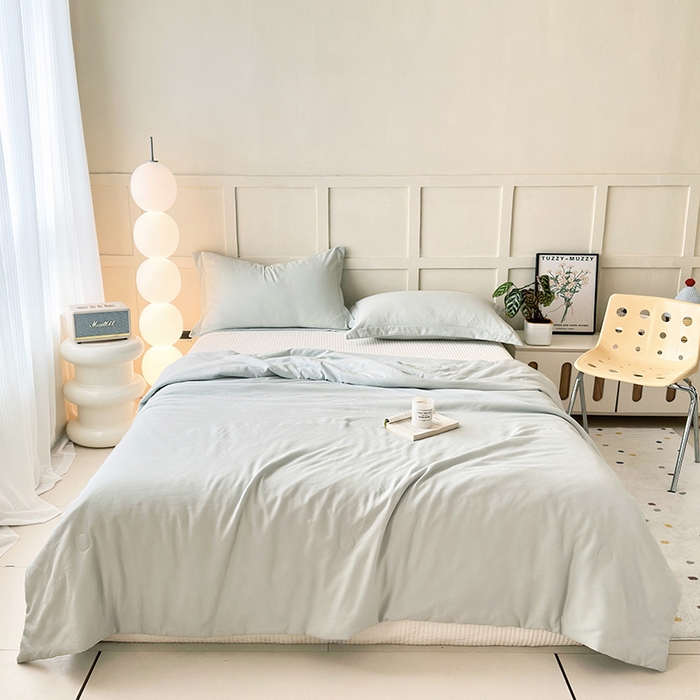 乐居家纺 2025新款A类针织亲肤印花夏凉被空调被被子被芯 浅绿