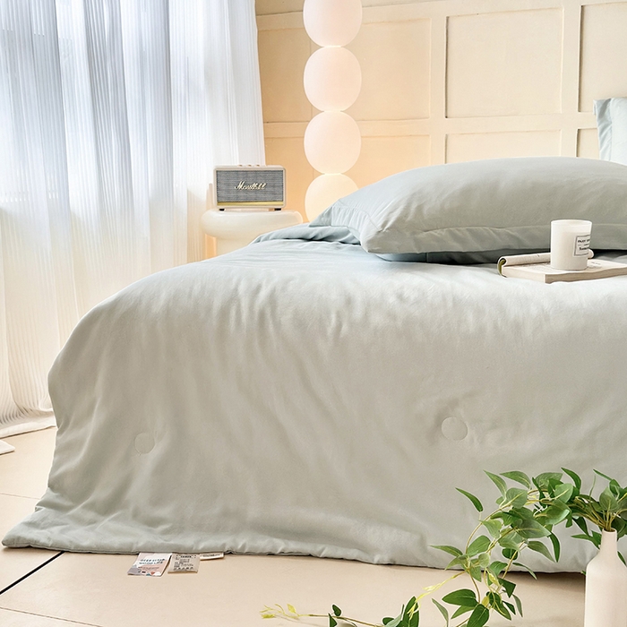 91家纺网 家纺一手货源 找家纺 乐居家纺 2025新款A类针织亲肤印花夏凉被空调被被子被芯 浅绿