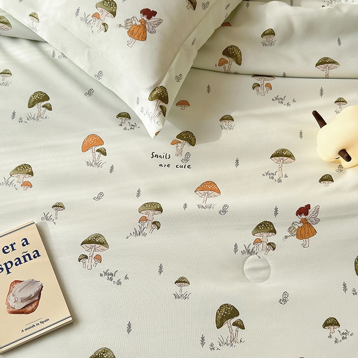 91家纺网 家纺一手货源 找家纺 乐居家纺 2025新款A类针织亲肤印花夏凉被空调被被子被芯 蘑菇精灵