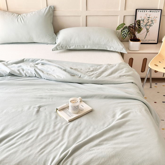 91家纺网 家纺一手货源 找家纺 乐居家纺 2025新款A类针织亲肤印花夏凉被空调被被子被芯 浅绿