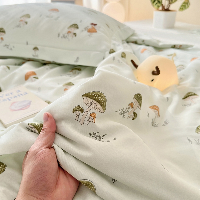 91家纺网 家纺一手货源 找家纺 乐居家纺 2025新款A类针织亲肤印花夏凉被空调被被子被芯 蘑菇精灵