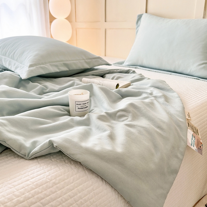 91家纺网 家纺一手货源 找家纺 乐居家纺 2025新款A类针织亲肤印花夏凉被空调被被子被芯 浅绿