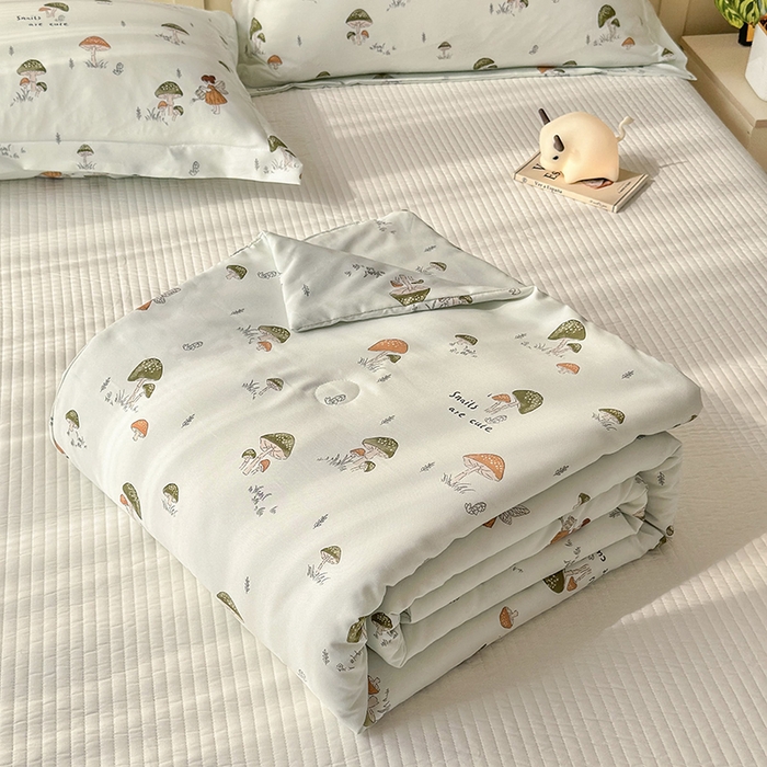 91家纺网 家纺一手货源 找家纺 乐居家纺 2025新款A类针织亲肤印花夏凉被空调被被子被芯 蘑菇精灵