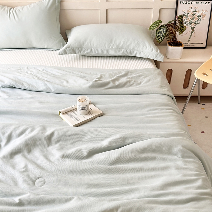 91家纺网 家纺一手货源 找家纺 乐居家纺 2025新款A类针织亲肤印花夏凉被空调被被子被芯 浅绿