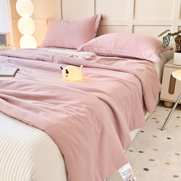 91家纺网 家纺一手货源 找家纺 乐居家纺 2025新款A类针织亲肤印花夏凉被空调被被子被芯 藕粉