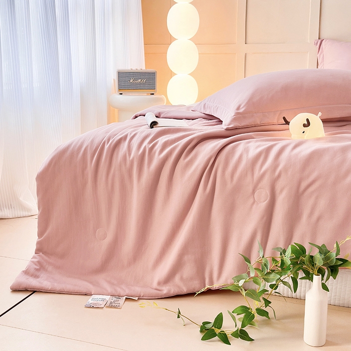 91家纺网 家纺一手货源 找家纺 乐居家纺 2025新款A类针织亲肤印花夏凉被空调被被子被芯 藕粉