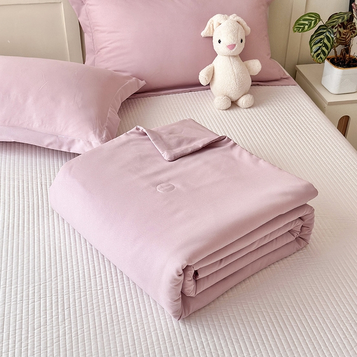 91家纺网 家纺一手货源 找家纺 乐居家纺 2025新款A类针织亲肤印花夏凉被空调被被子被芯 肉桂粉