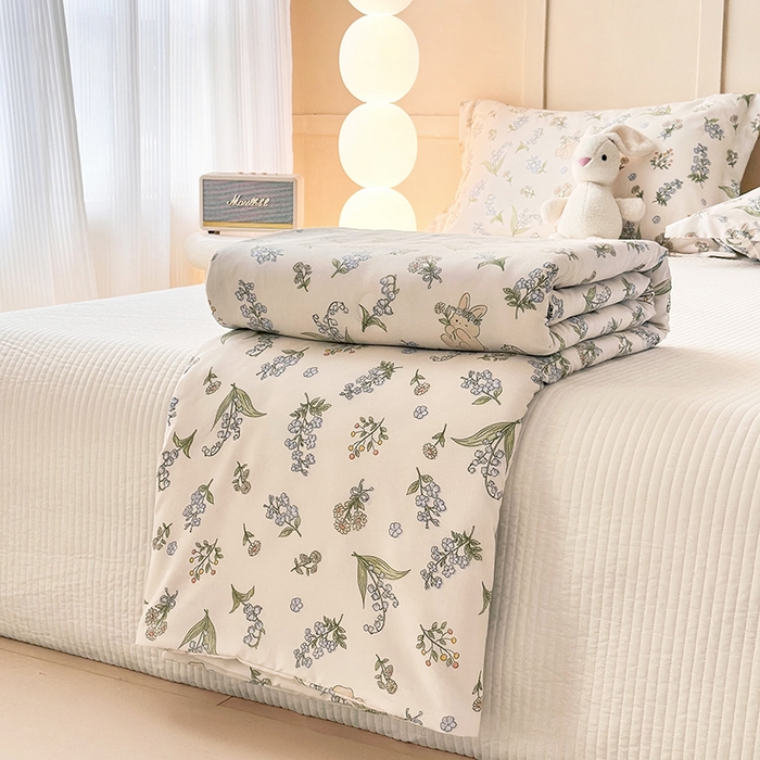 91家纺网 家纺一手货源 找家纺 乐居家纺 2025新款A类针织亲肤印花夏凉被空调被被子被芯 清茶