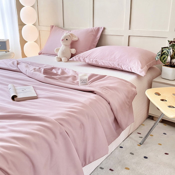 91家纺网 家纺一手货源 找家纺 乐居家纺 2025新款A类针织亲肤印花夏凉被空调被被子被芯 肉桂粉