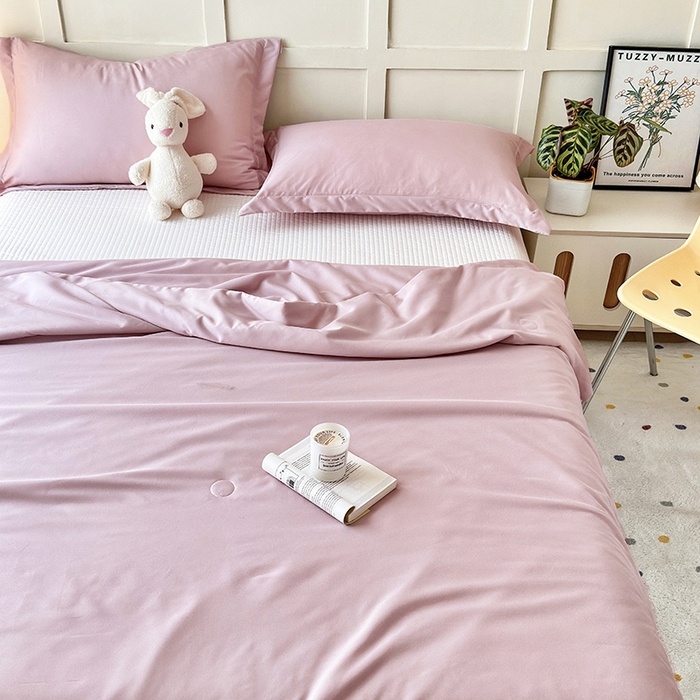 91家纺网 家纺一手货源 找家纺 乐居家纺 2025新款A类针织亲肤印花夏凉被空调被被子被芯 肉桂粉