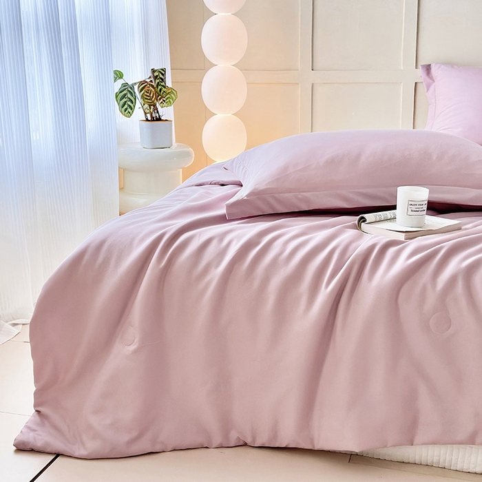 91家纺网 家纺一手货源 找家纺 乐居家纺 2025新款A类针织亲肤印花夏凉被空调被被子被芯 肉桂粉