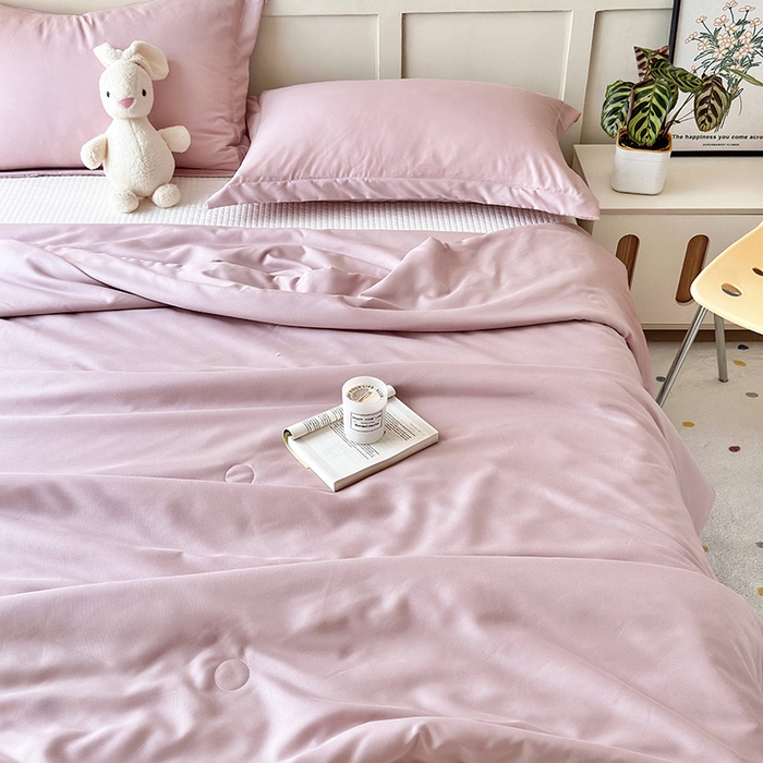 91家纺网 家纺一手货源 找家纺 乐居家纺 2025新款A类针织亲肤印花夏凉被空调被被子被芯 肉桂粉