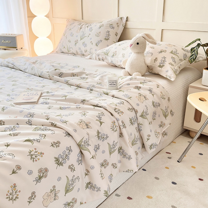 91家纺网 家纺一手货源 找家纺 乐居家纺 2025新款A类针织亲肤印花夏凉被空调被被子被芯 清茶