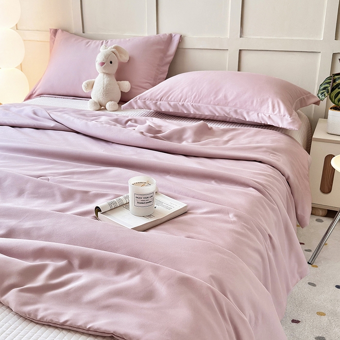 91家纺网 家纺一手货源 找家纺 乐居家纺 2025新款A类针织亲肤印花夏凉被空调被被子被芯 肉桂粉